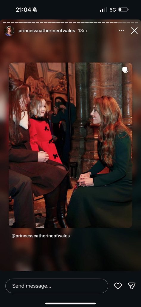 Screenshot of a meeting with the Princess of Wales at Westminster Abbey, shared from Instagram